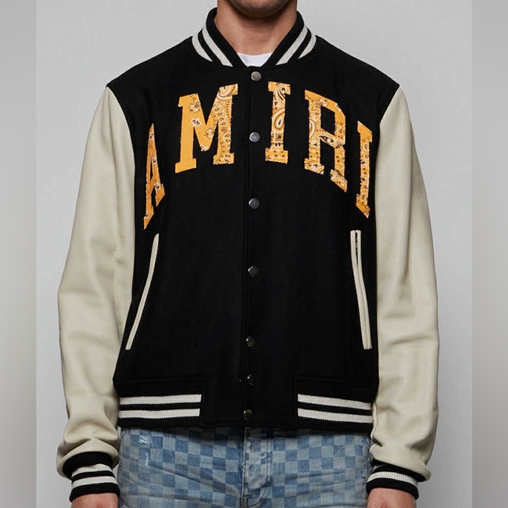 AMIRI VINTAGE APPLIQUE VARSITY JACKET "BLACK Size 56